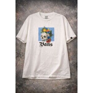 Vans Death Blooms Skull Floral Graphic T-Shirt Men’s L White Goth Grunge Skater